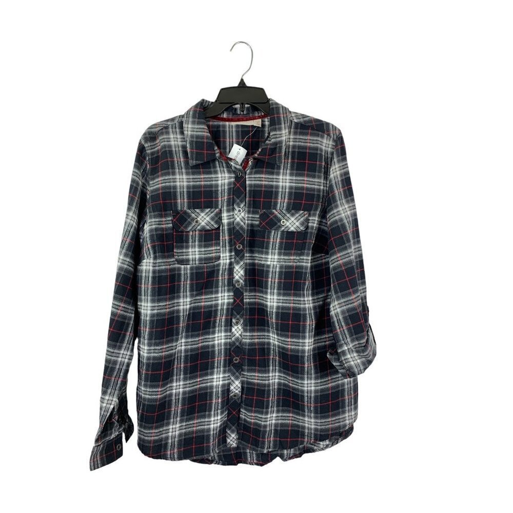 Dressbarn Women's Black Plaid Buttoned Shirt